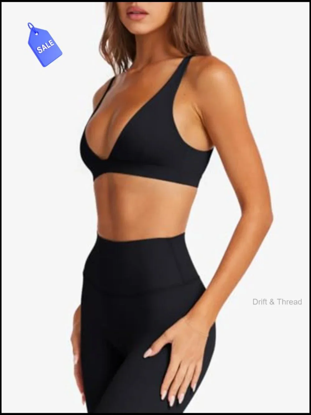 Deep V-Neck Sports Bra Padded Wireless U Back Workout Yoga Crop Top